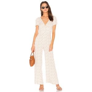 Free People Mia Ivory Peach Print Jumpsuit…